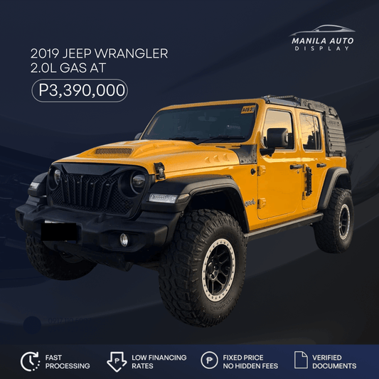 2019 JEEP WRANGLER 2.0L GAS AUTOMATIC TRANSMISSION (27TKMS ONLY!) | Secondhand Used Cars for Sale at Manila Auto Display.