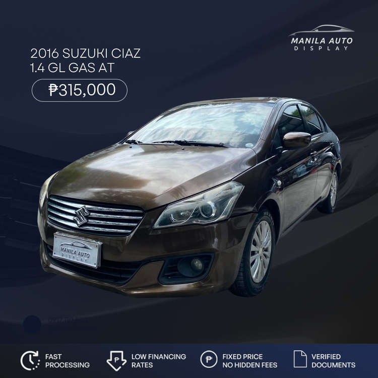 2016 SUZUKI CIAZ 1.4GL GAS AUTOMATIC TRANSMISSION